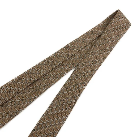 HERMÈS 100% SILK VINTAGE TIE tan and gray CHAIN